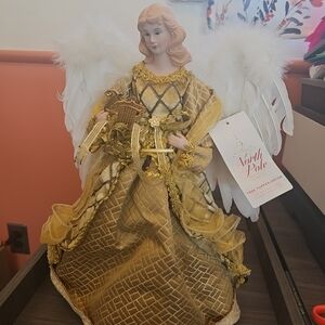 NWT North Pole Trading Co. Gold 16" Traditional Angel Christmas Tree Topper